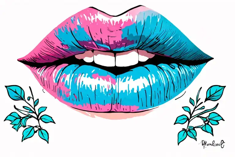 lips kissing tattoo design idea