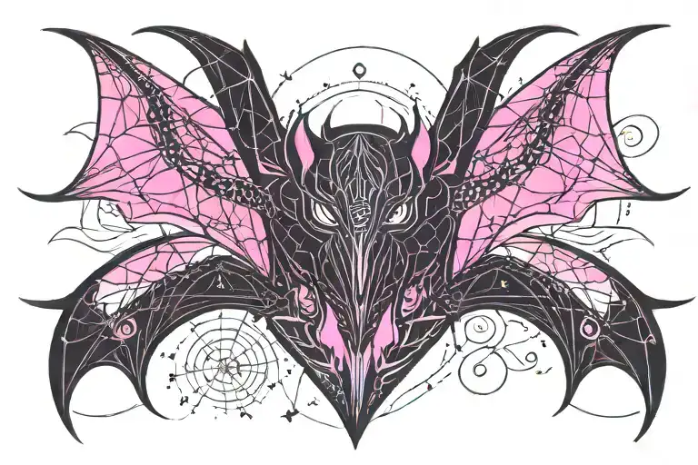 mouse bat Wyvern pink and black ethereal protector heart fairy stars magic tattoo design idea