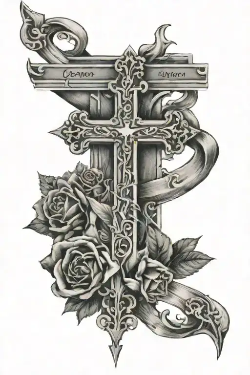 A dainty cross with the words “I’ve got a long way to go but Lord I know there’s not a step I’m gonna take when you’re n tattoo design idea