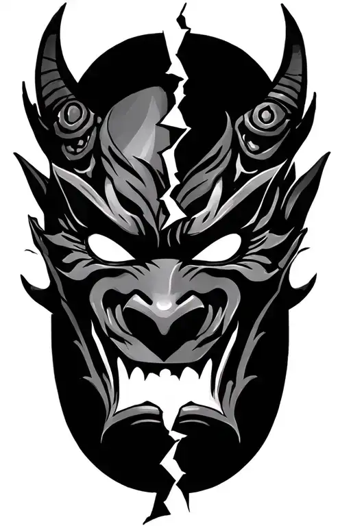 Oni mask broken in 2 pieces tattoo design idea