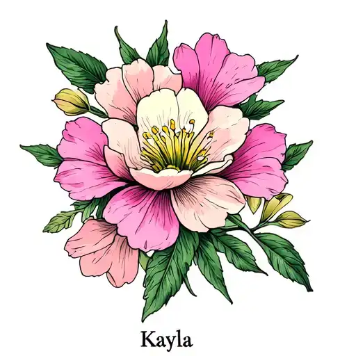 Kayla name with blossom flower intertwined symbolizing tattoo design idea
