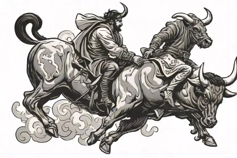 in hell inhale theres heaven with a bull and a matador dueling in the sky tattoo design idea
