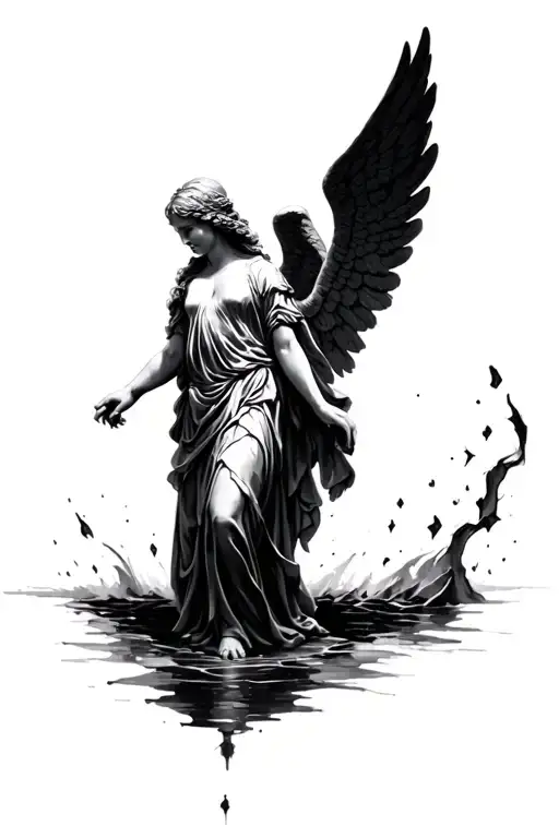 "angel coming out of the darkness" A Renaissance style angel, in black and very marked shadows. tattoo design idea