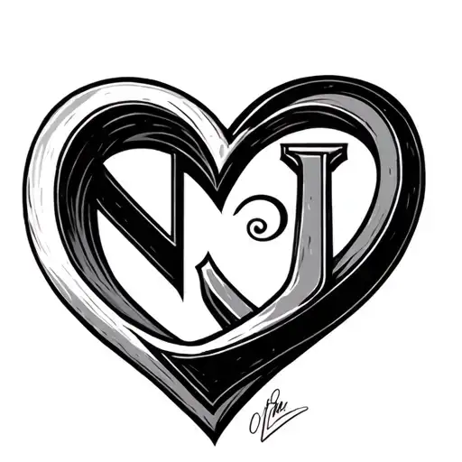 letters N dominated J in heart infinity tattoo design idea