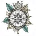 compass and cross surrounded tattoo design idea