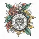 compass and cross surrounded tattoo design idea