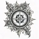 compass and cross surrounded tattoo design idea