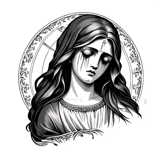 gorgeous virgin mary crying anime girl tattoo design idea