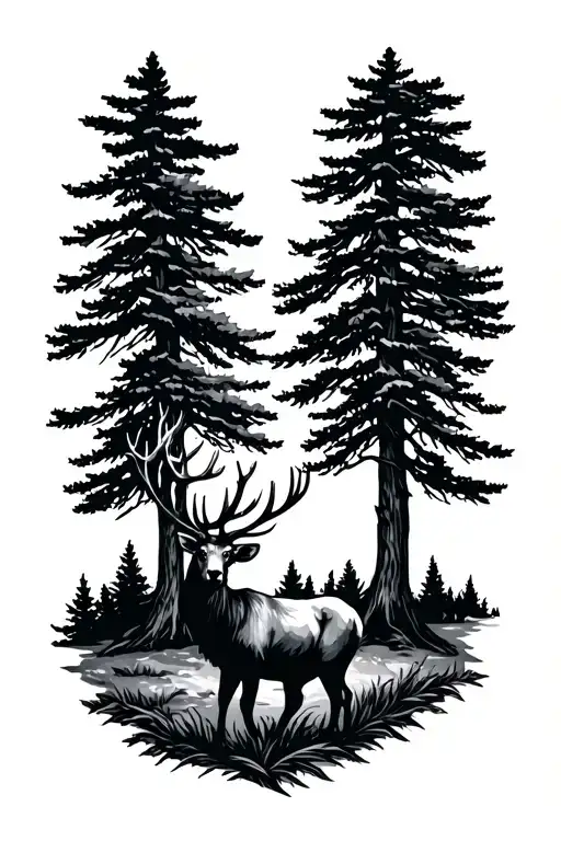 outdoors trees elk tattoo design idea