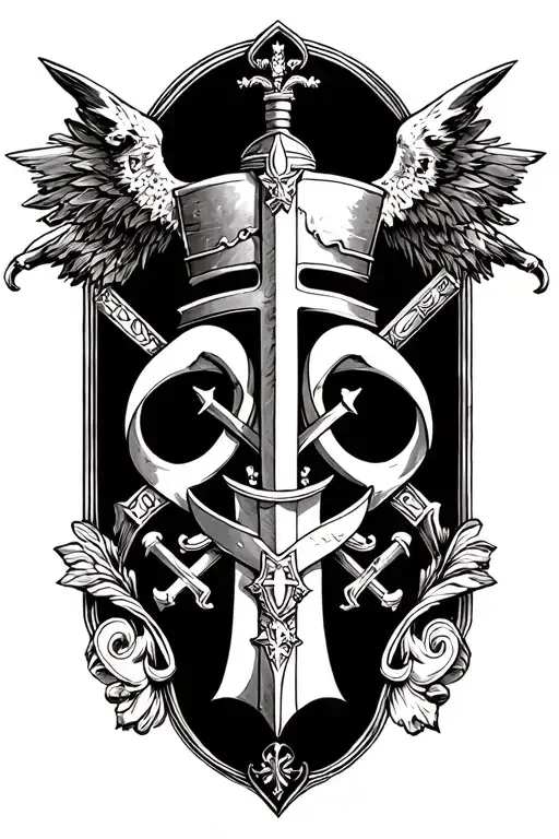 France and templar and military symbols tattoo design idea