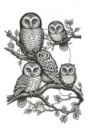 Forrest surrounded by the moon with owls resting on a branch  tattoo design idea