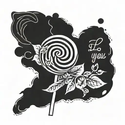 A dainty lollipop with the words "i love you" tattoo design idea
