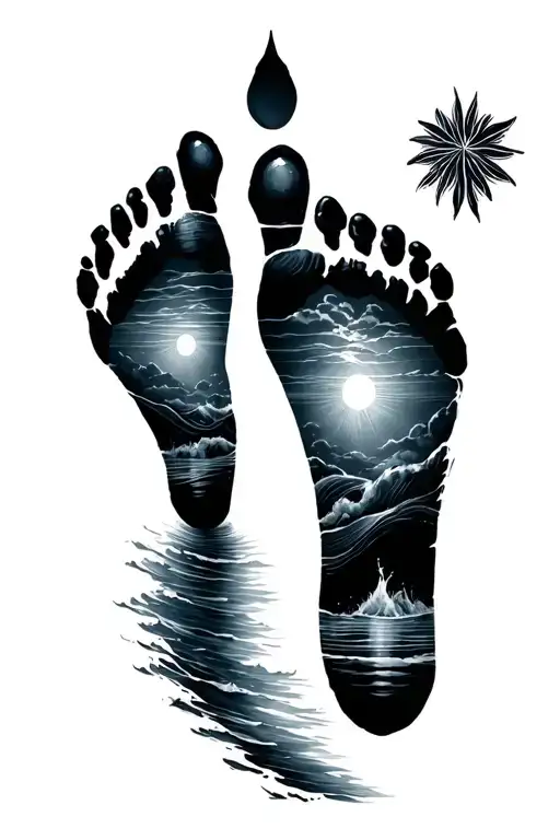 🌊 Tattoo Design Concept #4: “Sea & Sky Imprint – A Tribute to Kaelani”Design Plan:Real Footprints: Your daughter's a tattoo design idea