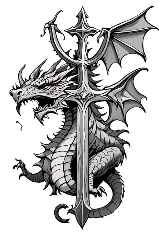dragon, welsh castle, cross, excalibur, king arthur tattoo design idea