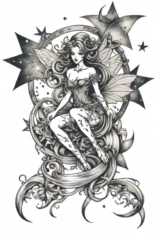 moons stars fairy core tattoo design idea