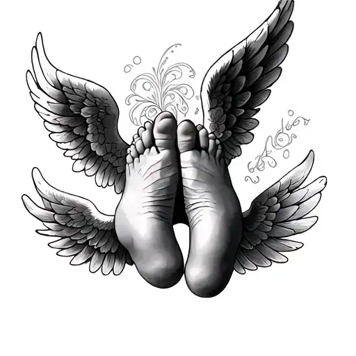 baby feet with angel wings tattoo design idea