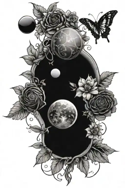 Solar system spine tattoo wrapped in vines and flowers tattoo design idea