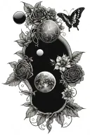 Solar system spine tattoo wrapped in vines and flowers tattoo design idea