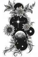 Solar system spine tattoo wrapped in vines and flowers tattoo design idea