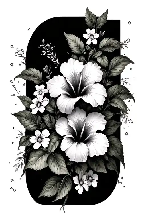 hibiscus and forget me not flowers tattoo design idea