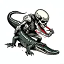 metalhead skeleton killing an alligator tattoo design idea