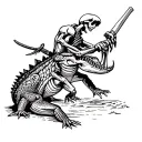 metalhead skeleton killing an alligator tattoo design idea