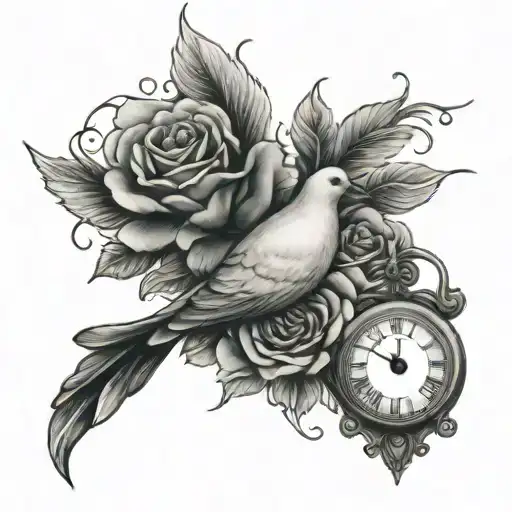 dove,clock and rose tattoo tattoo design idea