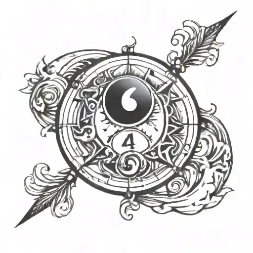 number 14 in compass with yin yang tattoo design idea