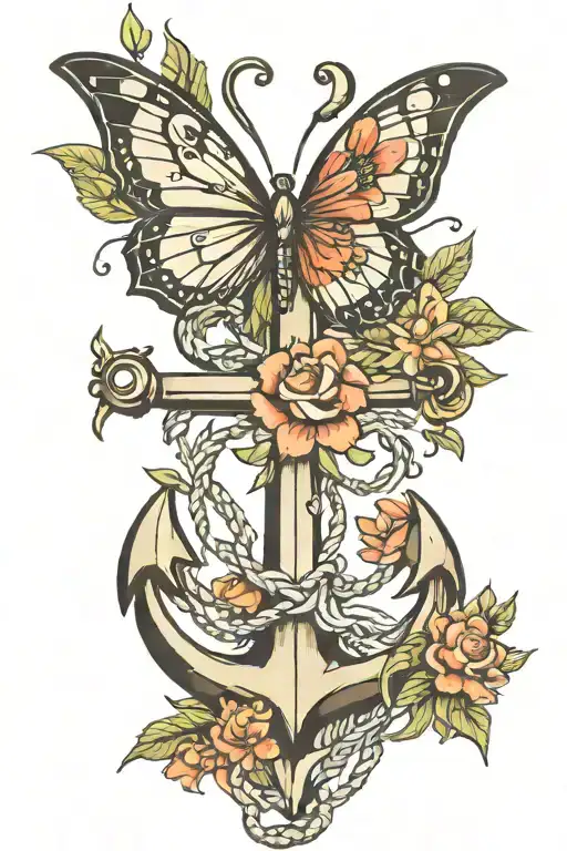 Anchor And Butterfly tattoo design idea