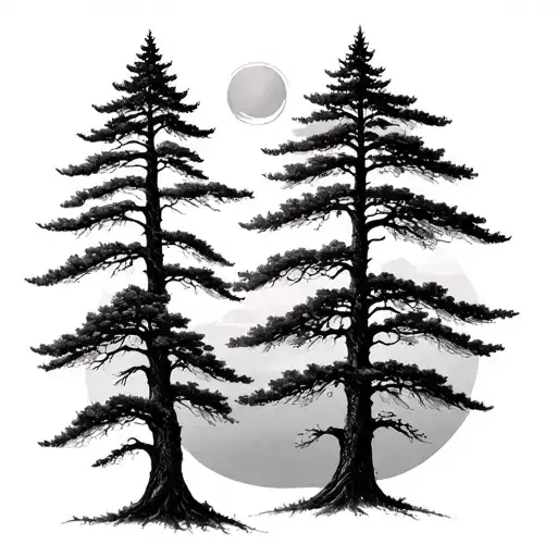 cypress tree, aspen tree and willow tree intertwined tattoo design idea