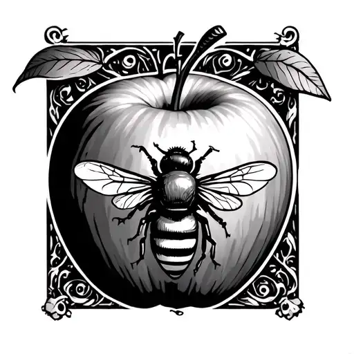 poison apple and bee tattoo design idea