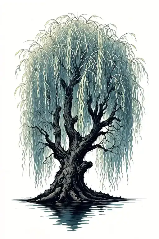 weeping willow braches tattoo design idea