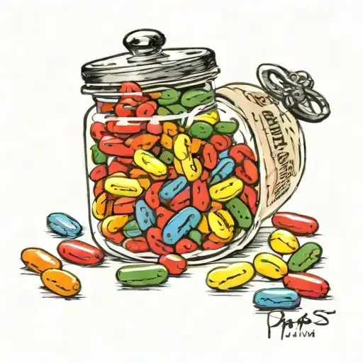 cookie jar filled with jelly beans w "papas jelly beans" written on the jar  tattoo design idea