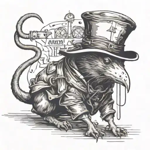 A rat masquerading as a plague doctor.Walking cats on a leash tattoo design idea