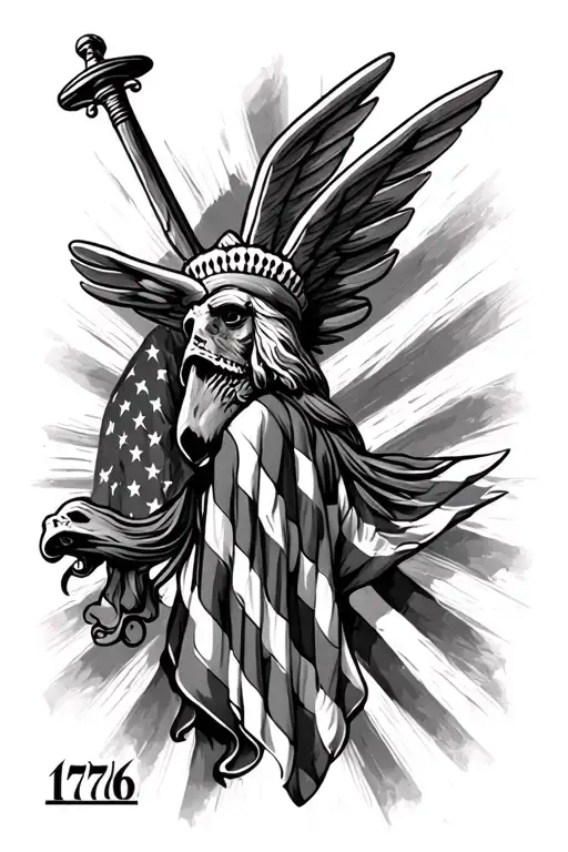 1776 American flag incorporated tattoo design idea