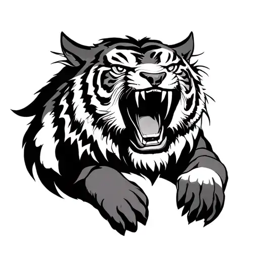 fu dog fighting tiger tattoo design idea