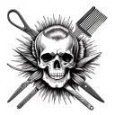 Clipper, scissors, comb, and barber pole. Realistic black and white tattoo design with good details in the Japanese wind tattoo design idea