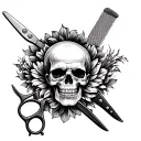 Clipper, scissors, comb, and barber pole. Realistic black and white tattoo design with good details in the Japanese wind tattoo design idea