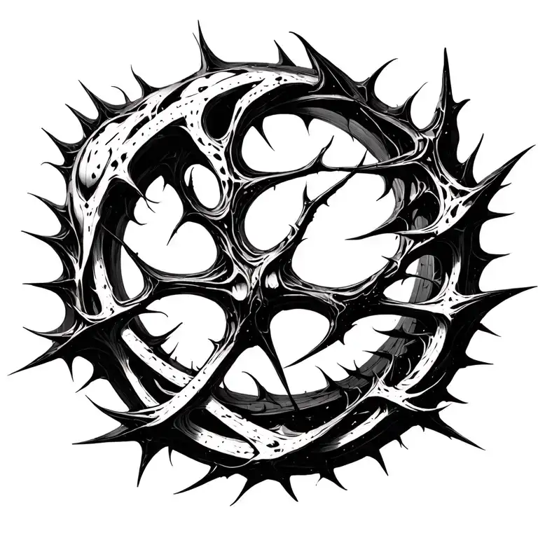 biomechanics blackwork dark ornamental lines sharp pointed remind of thorns bones biomech dark style tribal inspiration tattoo design idea