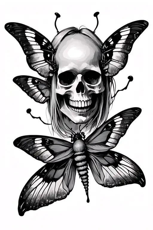 skull. losing feeling is getting old. billie eilish. moths. music. emo and goth tattoo design idea