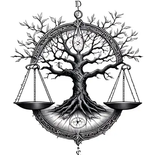 tree of life tattoo, libra scale & compass tattoo design idea