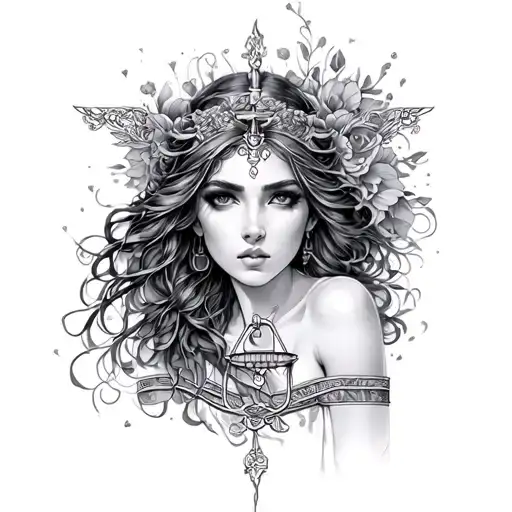 libra, endurance, beauty, woman, tattoo design idea