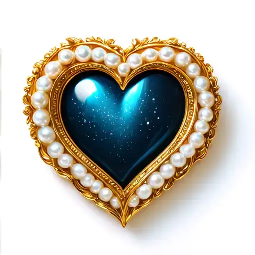 A heart-shaped gold frame with a white pearl border, in midnight. tattoo design idea