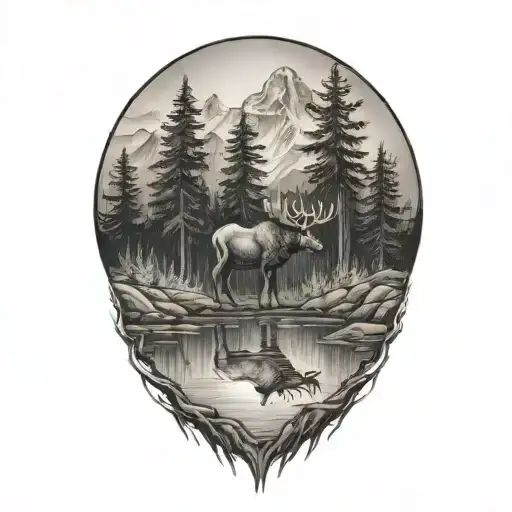 moose mountain forest water tattoo design idea