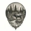 moose mountain forest water tattoo design idea