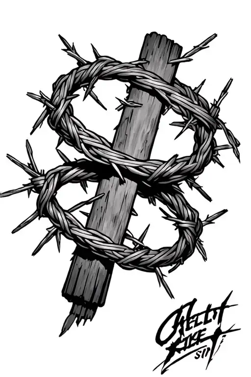 cross forearm with 2 rings of barbed wire tattoo design idea