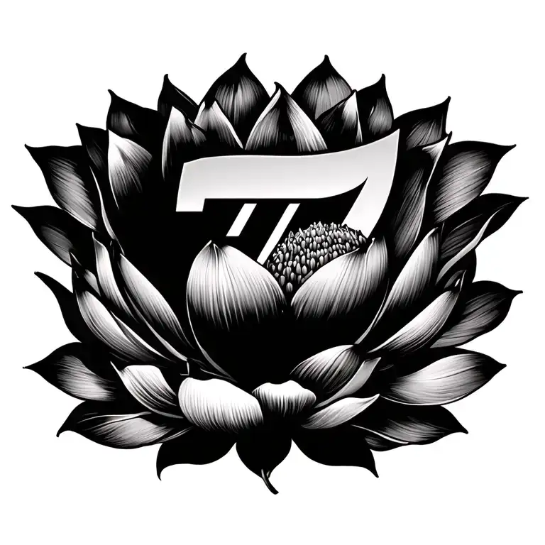 lucky number 7 and cancer horoscope symbol and lotus flower tattoo design idea