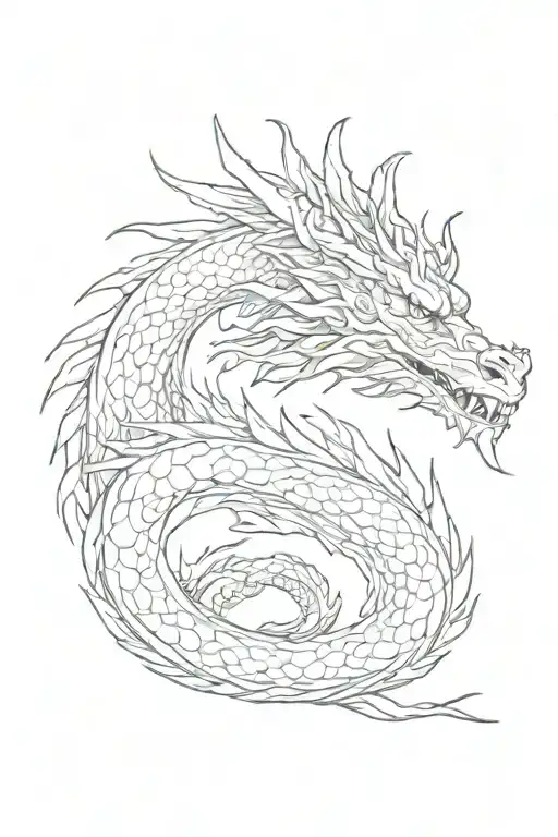 Dragon, simple, long, beautiful, undetailed, in colours. tattoo design idea
