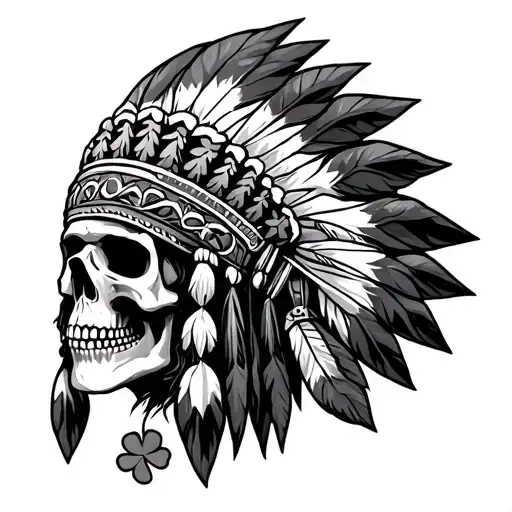 native american headdress skull clover tattoo design idea