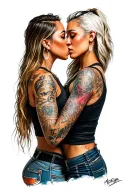 rhea ripley and Liv Morgan girls kissing each other tattoo design idea